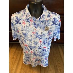 Scales Polo Shirt Mens Small Blue Floral PGA South Florida Golf Performance